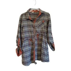 Hem & Thread Grey and orange tunic plaid tie‎ collard top